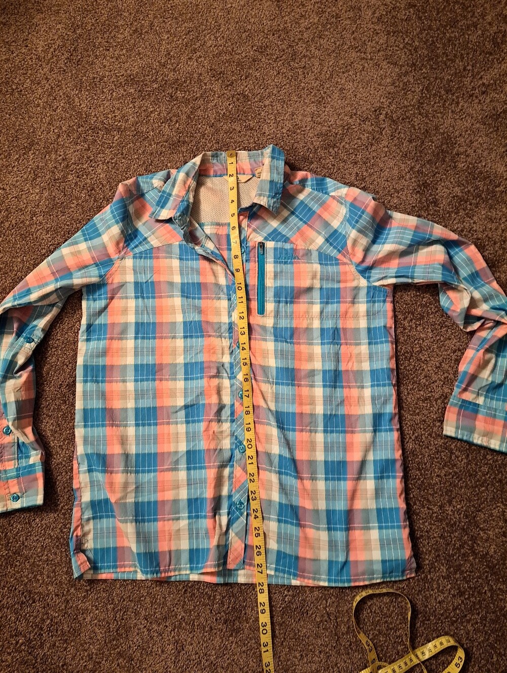 Ascend Lightweight Teal & Peach Plaid Casual Button-Down Shirt.Fishing,Hiking - Picture 9 of 9
